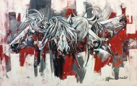 Momin Khan, 30 x 48 Inch, Acrylic on Canvas, Horse Painting, AC-MK-102